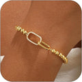 Gold Bracelets for Women, Cute 14K Gold/Silver Plated Stretch Beaded Bracelets for Women Trendy Stackable Charm Bracelet Dainty Adjustable Waterproof Non Tarnish Jewelry Gifts for Her