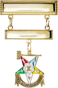 OES Eastern Star Engraved Jewel Nickel or 24K Gold Plated Brooch with choice of charm dangle