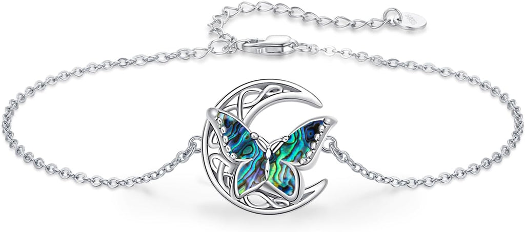 Dragonfly Bracelet 925 Sterling Silver Butterfly Bracelet Adjustable Celtic Moon Bracelet Irish Celtic Jewelry Gifts for Women