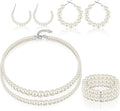 Glenmal Pearl Rhinestone Jewelry Set for Women Pearl Necklace Bracelet Earrings for Wedding Birthday Bridal Shower Tea Party