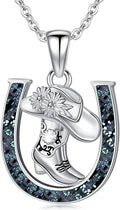 Western Cowboy Necklace 925 Sterling Silver Horseshoe Pendant Western Jewelry Cowgirl Gifts for Women Girlfriend Cowboy Cowgirl