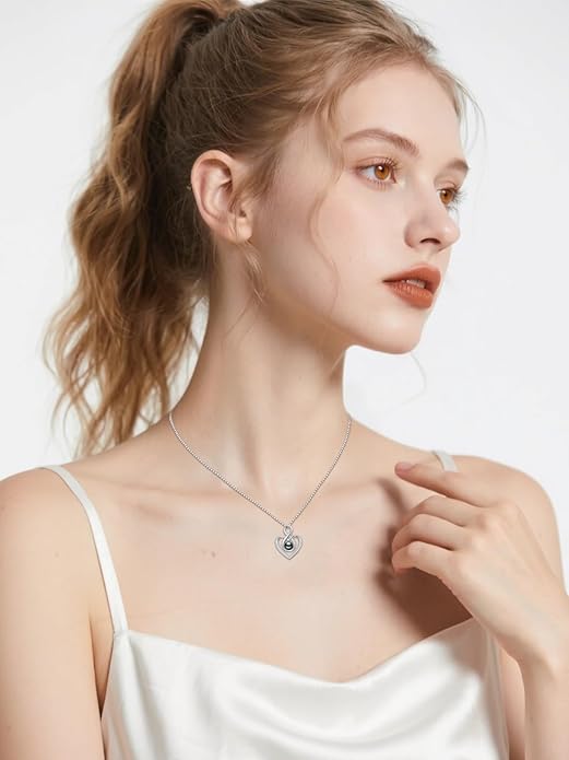 Tahitian Black Pearl AAAA 18K White Gold Plated Sterling Silver Heart Pendant Necklace for Women Wife Mom Girlfriend Valentine Her Jewelry Gift for Anniversary Birthday Christmas