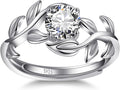 Adjustable Women Leaf|Wheat Grain|Filigree Ring 925 Sterling Silver Created Ruby|Sapphire|Cubic Zirconia Engagement Ring for Women Promise Wedding Ring Anniversary Valentines Open Size 5-9