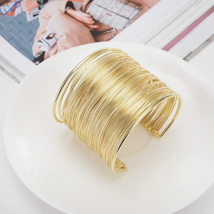 FIRAZIO 2-8 Pcs Cuff Bangle Bracelet for Women Open Wide Wire Bracelets Golden Wrist Cuff Wrap Bracelet Adjustable