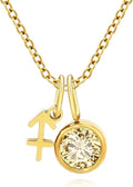 MISS RIGHT Initial Birthstone Necklace for Women - Personalized Gifts Birthday Gifts for Women Stainless Steel 18K Gold Plated Dainty Gold Zodiac Sign 12 Constellation Horoscope Necklace Jewelry