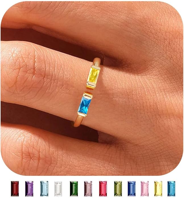 WFYOU Gold Birthstone Rings for Women - Non Tarnish Dainty 14K Gold Plated Stackable CZ Rings for Her & Couples - Personalized Jewelry Gift for Birthday