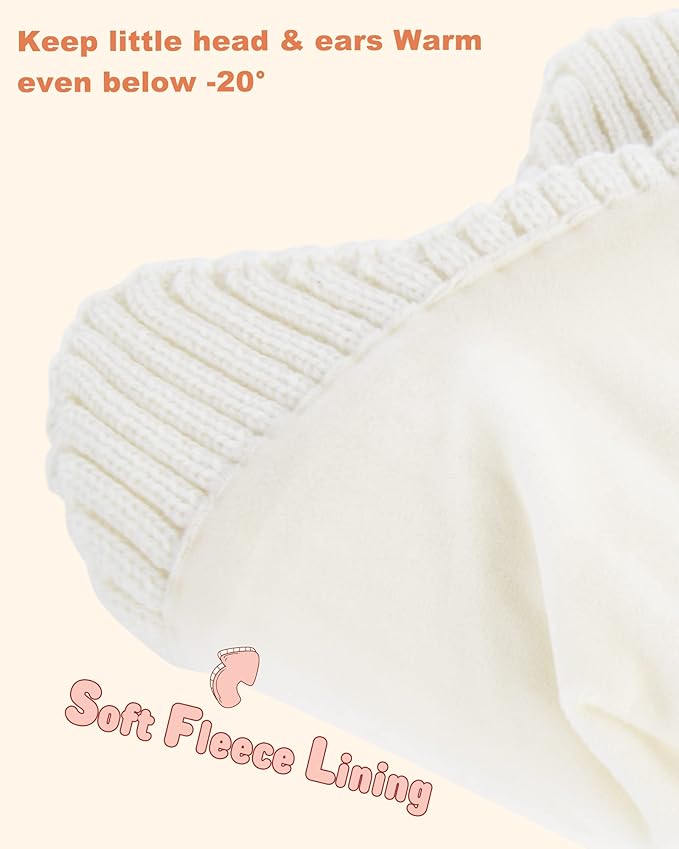 Baby Beanie Fleece Lined Toddler Winter Hat with Ear Flaps Little Girls Boys Warm Hats Cute Beanies for Kids