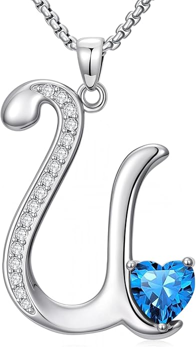 Valentines Day Gifts for Women Alphabet A to Z Initial Birthstone Pendant Necklaces for Women - 18k White Gold Plated Personalized Name Jewelry Valentine Mothers Day Birthday Gifts for Women Her Girlfriend