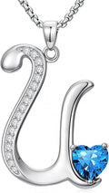 Valentines Day Gifts for Women Alphabet A to Z Initial Birthstone Pendant Necklaces for Women - 18k White Gold Plated Personalized Name Jewelry Valentine Mothers Day Birthday Gifts for Women Her Girlfriend