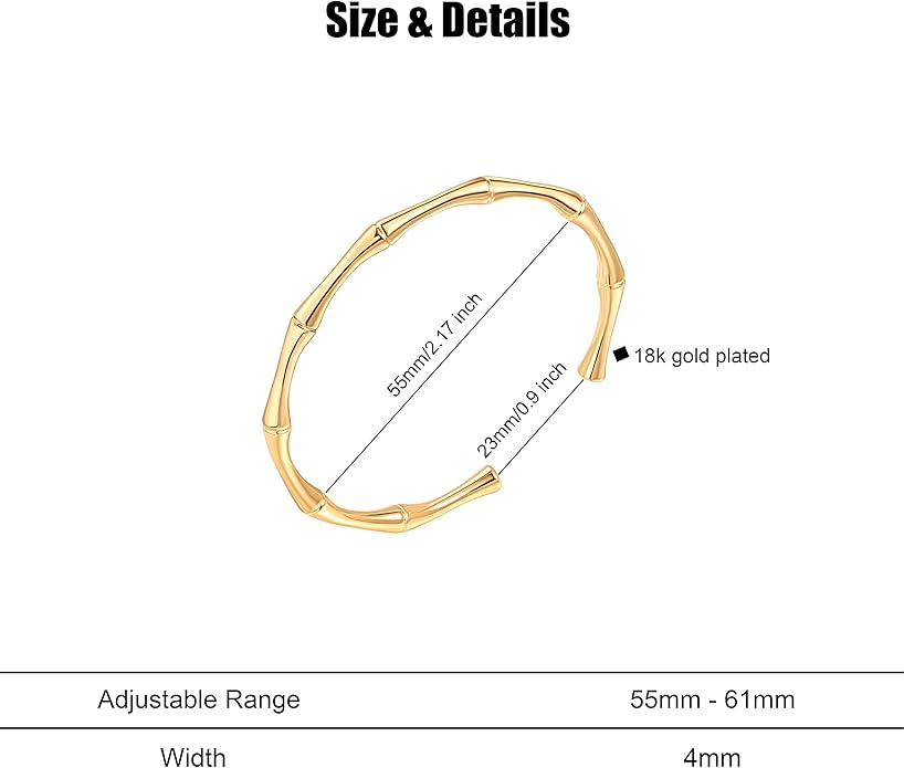 POTESSA 18K Gold Plated Cuff Bracelets Adjustable Dainty Bangle Handemade Jewelry for Women