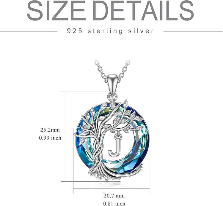 TOUPOP Gifts for Women Tree of Life Necklace 925 Sterling Silver Initial Pendant Family Tree Crystal Jewelry Valentine's Day Birthday Gifts for Her Mom Wife Girlfriend Daughter