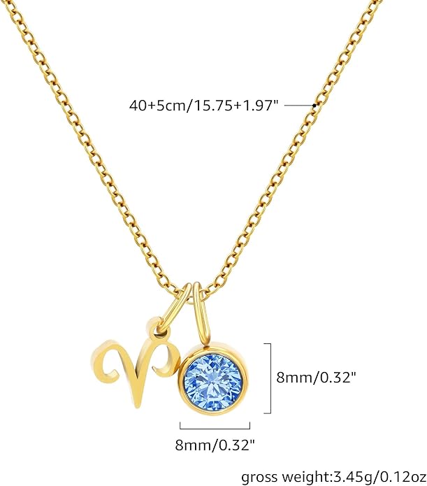 MISS RIGHT Initial Birthstone Necklace for Women - Personalized Gifts Birthday Gifts for Women Stainless Steel 18K Gold Plated Dainty Gold Zodiac Sign 12 Constellation Horoscope Necklace Jewelry