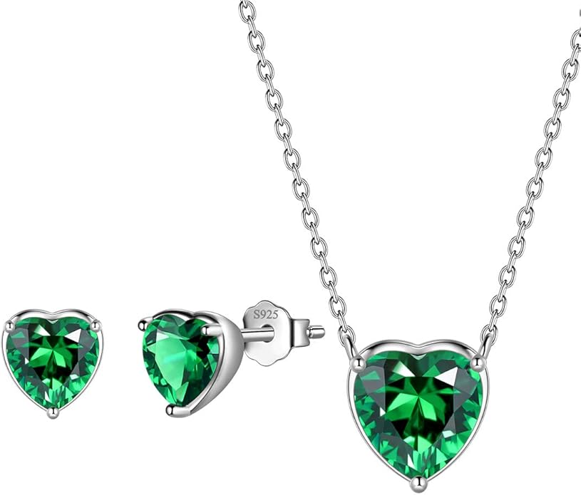 Aurora Tears Hearts Necklace Earrings Jewelry Sets - Women 925 Sterling Silver Birthstone Pendants Earrings Set Crystal Wedding Birthday Jewelry