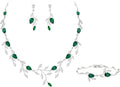 EVER FAITH Wedding Jewelry for Bride Women Bridesmaid, Sparkly Cubic Zirconia Pear-Shaped Birthstone Leaf Necklace Earrings Set for Prom