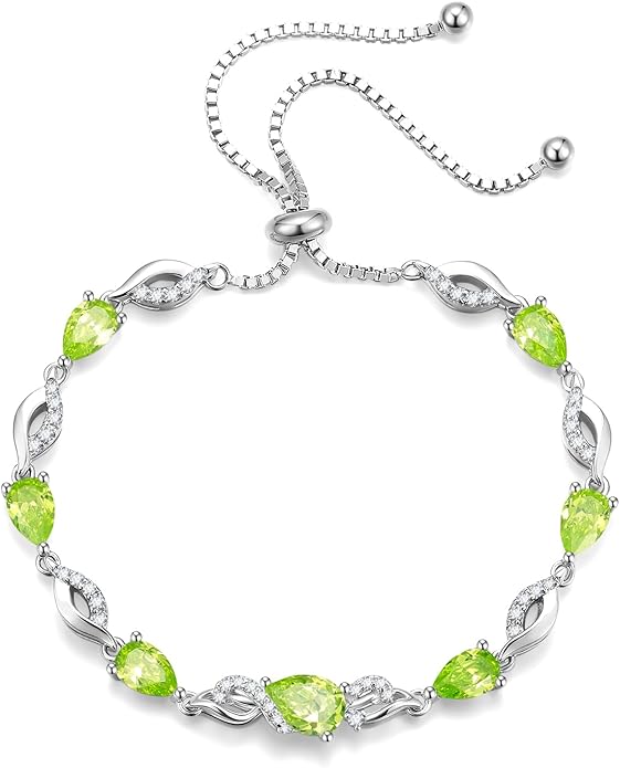 FANCIME Birthstone Teardrop Tennis Bracelet for Women, Sterling Silver 9x7mm main Gemstone Bolo Adjustable Chain Bracelet Fine Jewelry Birthday Gifts for Women Mom Wife Her