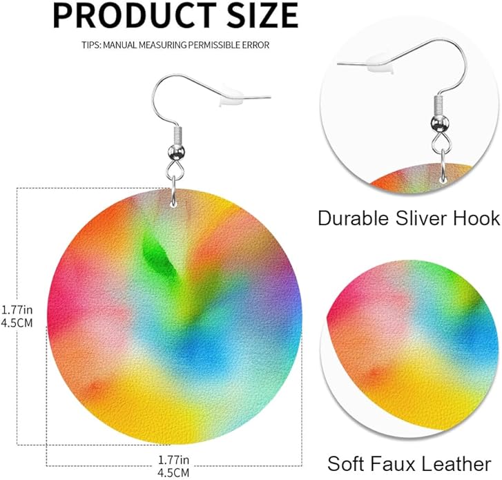 Swono Dinosaurs Round Faux Leather Earrings for Women Adorable Funny Cartoon Dragon Animal Tree Funny Lightweight Double-Side Printed Drop Dangle Earring for Birthday Party Gift