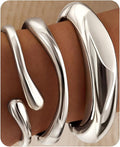 Chunky S925 Sterling Silver Plated Bangle Bracelets Stack for Women, Thick Statement Silver Plated Stackable Bangle Cuff Bracelets Set,Trendy Big Large Gold Bracelet Stacked Fashion Jewelry Gifts Non Tarnish