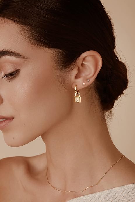 MYEARS Women Earrings Gold Huggie Hoop Dangle Drop 14K Gold Plated Small Simple Hypoallergenic Everyday Jewelry