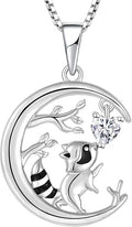 STARCHENIE Raccoon Necklace 925 Sterling Silver Heart Birthstone Pendant Cute Animal Jewelry for Women