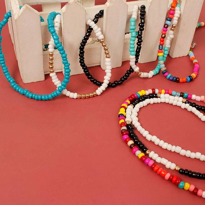 MYANAIL 10PC Colorful Beads Choker Necklace Set for Women Boho Beaded Glamour Choker Jewelry Bohemian Bead Necklace Chain
