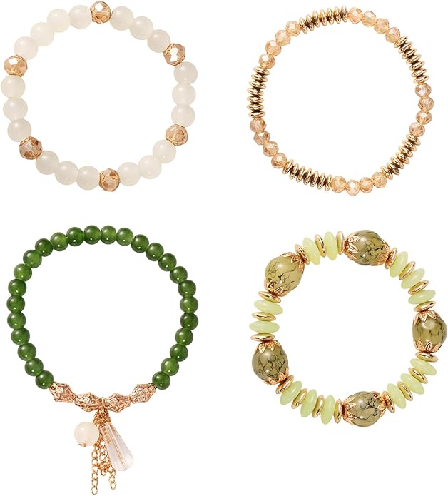 4pcs Bohemia Glass Bead Bracelets, Hawaiian Stylestacked Stackable Beaded Bracelets for Women Stack Bohemia Elastic Glass Jewelry Gift