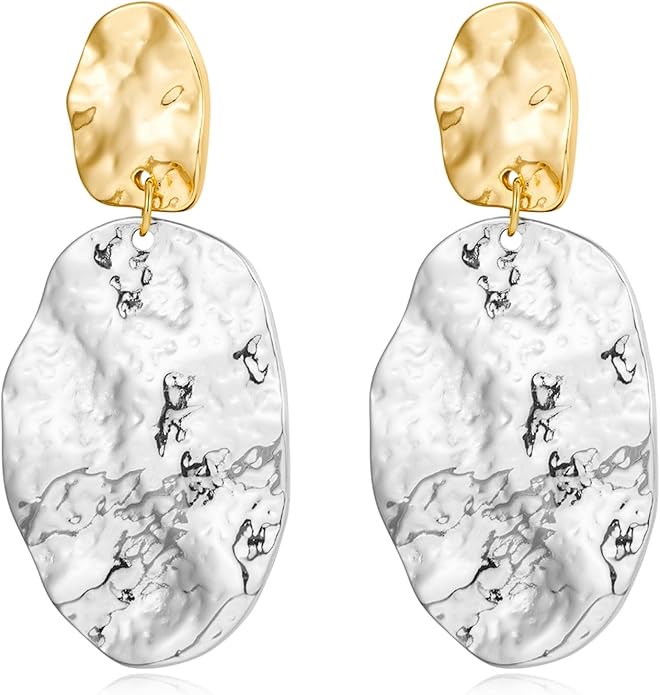 Chunky Gold Earrings for Women - Hammered Gold Plated Dangle Drop Jewelry Gifts