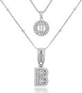 Initial Letter Necklace for Women 14k White Gold Silver Plated Dainty Necklaces Trendy Chunky Custom Layered Necklace Set Personalized Round Circle Zirconia A-Z Letter Chain Pendant Jewelry Gift