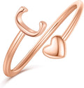 Initial Rings for Women Girls - Valentines Day Gifts for Her, Adjustable Rings for Women Non Tarnish Letter A-Z Dainty Heart Ring Teen Girls Gifts Trendy Stuff Personalized Jewelry Gift