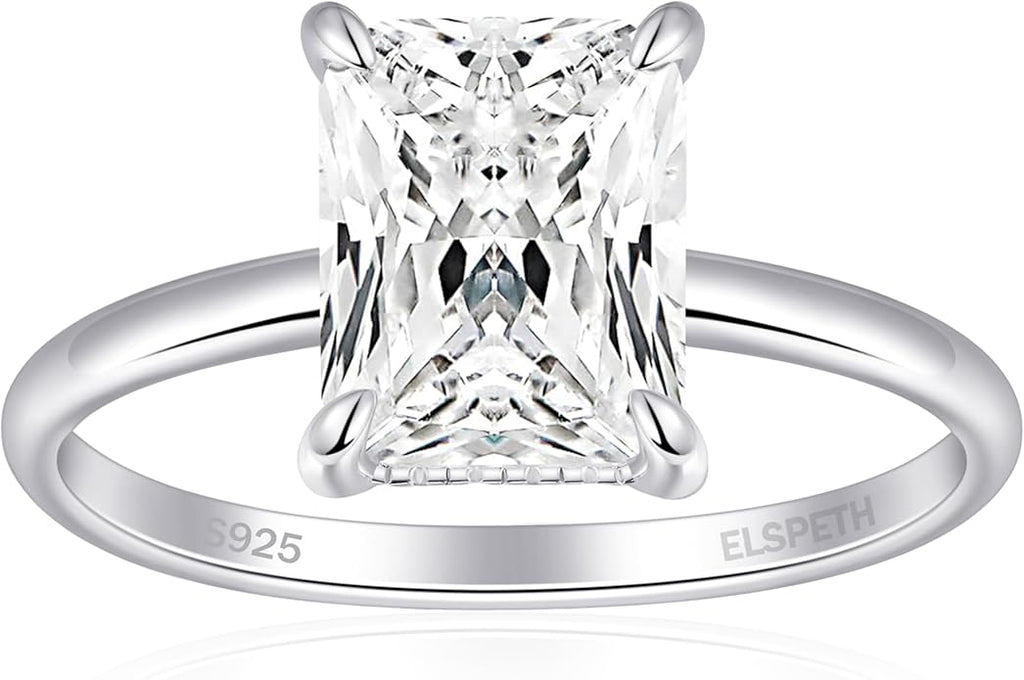Elspeth 925 Sterling Silver Engagement Ring for Women Oval/Radiant/Pear/Princess/RoundCut Cubic Zirconia Promise Ring Size 4-10