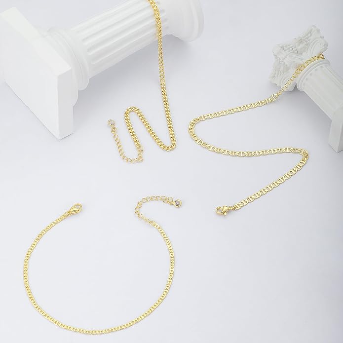 MIDEEO Gold/Silver Ankle Bracelets for Women,14K Gold Anklets for Women Waterproof Cuban Link Heart Beads Herringbone Rhinestone Anklets Set Layered Anklet Bracelets for Women Gold Jewelry Gift