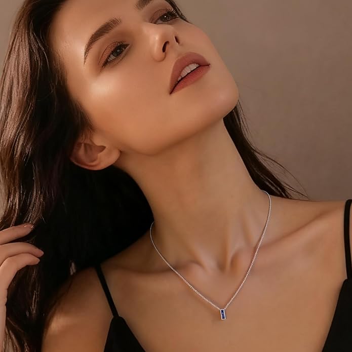SUNFEEL Birthstone Necklace for Women, S925 Sterling Silver Necklaces with Square Cubic Zirconia Gemstone Necklace Women's Jewelry Anniversary Birthday Gifts for Women Mom Wife Her