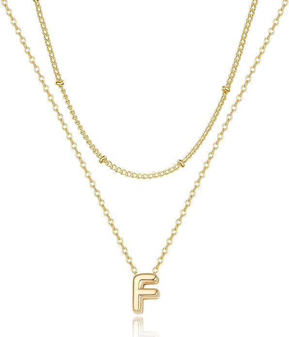 Valentines Day Gifts for Her - Bubble Letter Necklace Layered 14K Gold Plated Initial Necklaces for Women Dainty Cute Choker Pendant Stack Jewelry Fashion Accessories Teen Gift Trendy Stuff