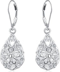925 Sterling Silver Filigree Dangle Drop Earrings Daisy/Lotus/Rose Flower/Moonstone Leverback Teardrop Earrings for Women Infinity Celtic Knot Daisy Lotus Jewelry for Mothers Day