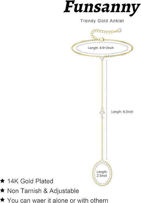 Dainty Anklet for Women - Trendy 14K Gold Plated Ankle Bracelets Adjustable Bead Link Chain Waterproof Pearl CZ Anklets Non Tarnish Foot Jewelry Gift