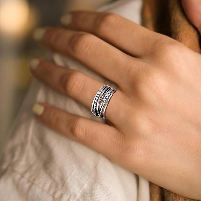 Small Twist Vintage Chunky 925 Sterling Silver Y2K Braided Rings Thumb Cool Fidget Ring for Women