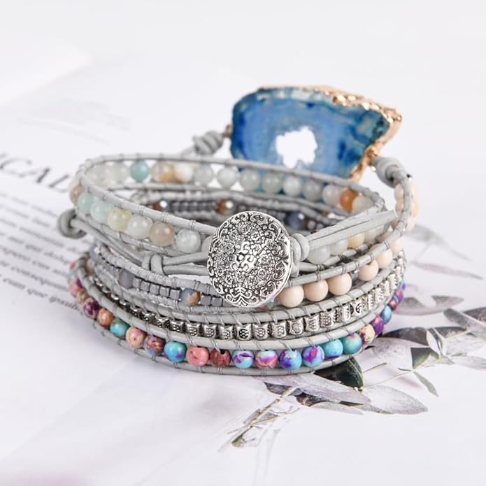 YGLINE Boho Handmade Wrap Leather Tube Crystal Stone Bracelet for Women