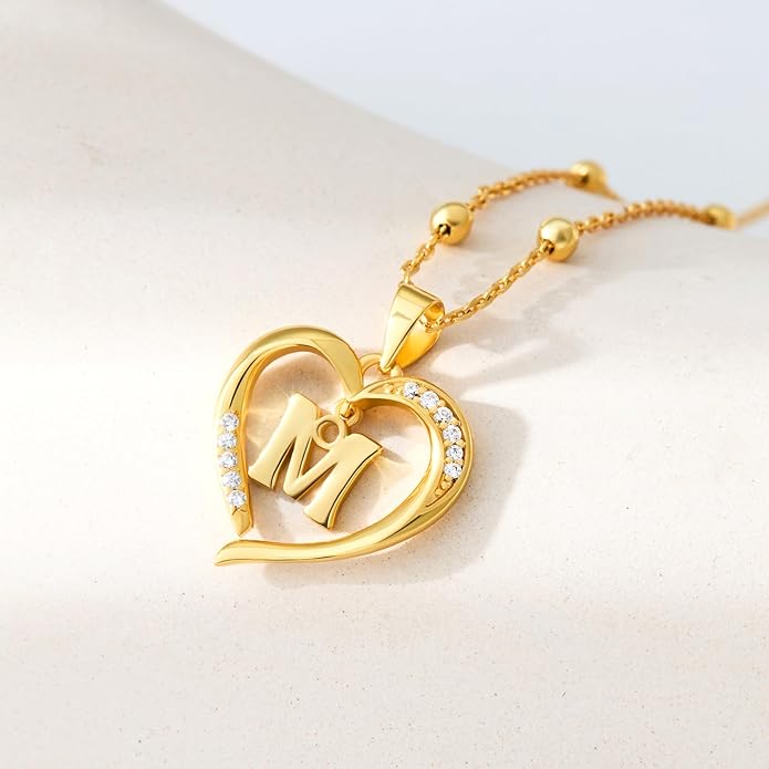 Cicy Bell Womens Heart Initial Necklace for Women 18k Gold Plated Shell Personalized Letter Pendant Necklace 17.7'' with 2'' Extender