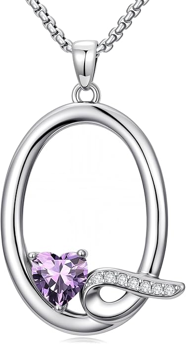 Valentines Day Gifts for Women Alphabet A to Z Initial Birthstone Pendant Necklaces for Women - 18k White Gold Plated Personalized Name Jewelry Valentine Mothers Day Birthday Gifts for Women Her Girlfriend