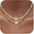 Women's Shell Starfish Boho Layered Beaded Necklace Choker for Summer Beach Vacation Gifts for Birthday/Anniversary/Christmas