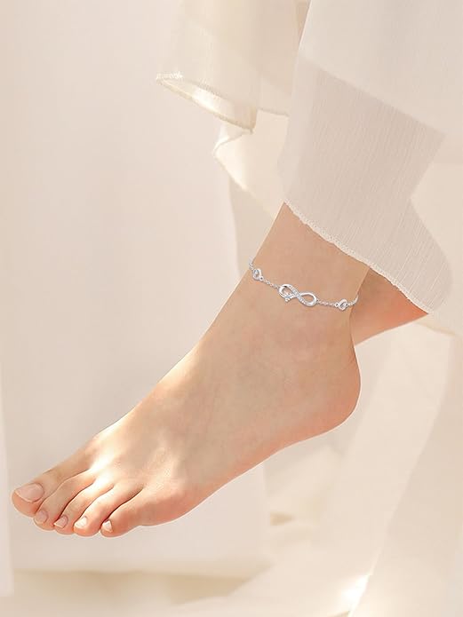 Dorunmo Infinity Heart Anklet Bracelet for Women 925 Sterling Silver Adjustable Infinity Birthstone Bracelet Friendship Jewelry Gifts for Women Birthday Christmas