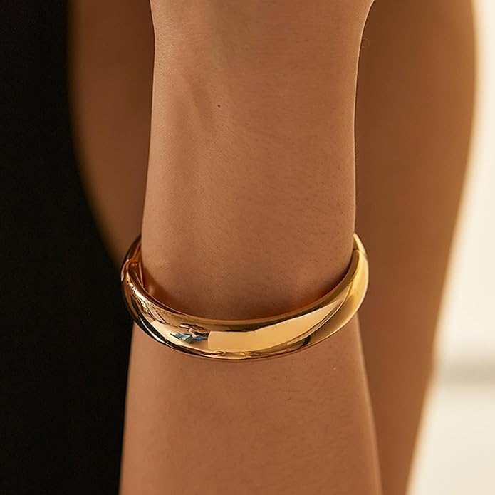 Golden Polished Chunky Twisted Hinged Waterdrop Bangle Bracelet for Women Spiraled Oval Bangle Bracelet
