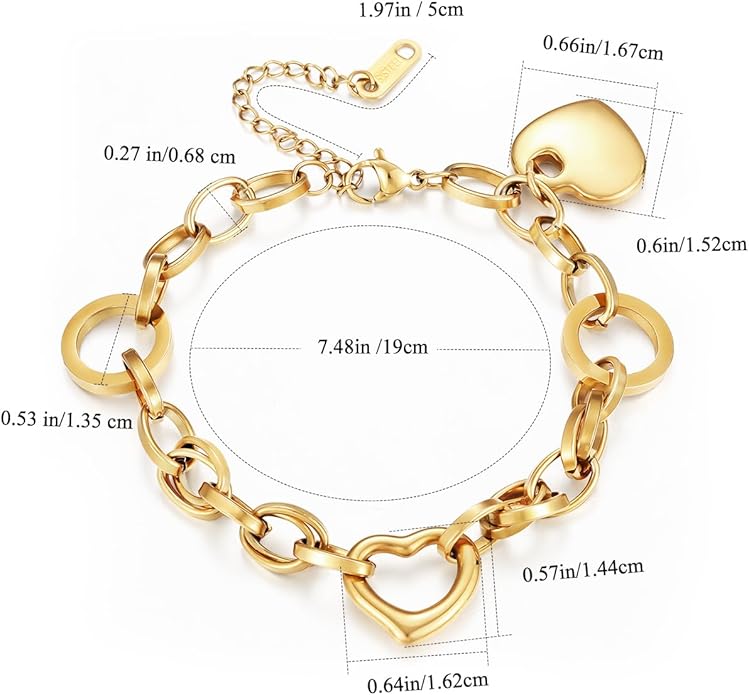 Emibele Heart Charm Bracelet for Women, Bible Verse Bracelet Stainless Steel 18K Gold Plated Bracelet Love Pendant Link Chain OT Clasp, Birthday Christmas Jewelry Gift for Mother Her
