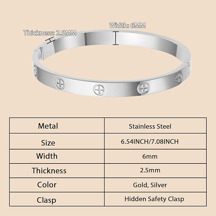 2Pcs 18K Gold-Plated Love Bangle Bracelets set for Women, Stainless Steel Cubic Zirconia Bangle Crystal Friendship Jewelry, Easter Wedding Birthday Gifts for Girlfriend, Wife, Monther