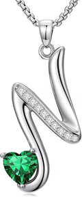 Valentines Day Gifts for Women Alphabet A to Z Initial Birthstone Pendant Necklaces for Women - 18k White Gold Plated Personalized Name Jewelry Valentine Mothers Day Birthday Gifts for Women Her Girlfriend