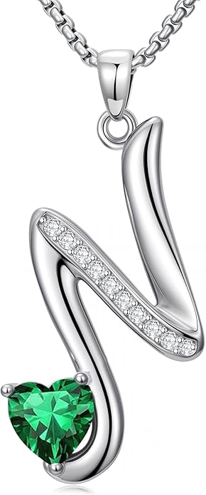 Valentines Day Gifts for Women Alphabet A to Z Initial Birthstone Pendant Necklaces for Women - 18k White Gold Plated Personalized Name Jewelry Valentine Mothers Day Birthday Gifts for Women Her Girlfriend