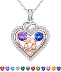 Iefil Valentines Day Gifts for Her - 925 Sterling Silver Double Heart Birthstone Necklace for Women, Anniversary Birthday Gifts for Wife I Love You Gift Couple Sitting Hugging Each Other Jewelry Gift