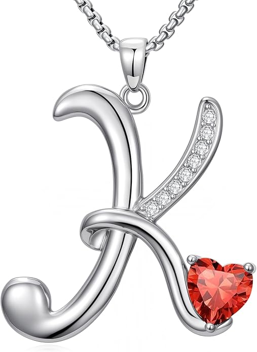 Valentines Day Gifts for Women Alphabet A to Z Initial Birthstone Pendant Necklaces for Women - 18k White Gold Plated Personalized Name Jewelry Valentine Mothers Day Birthday Gifts for Women Her Girlfriend