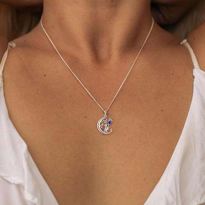 STARCHENIE Raccoon Necklace 925 Sterling Silver Heart Birthstone Pendant Cute Animal Jewelry for Women
