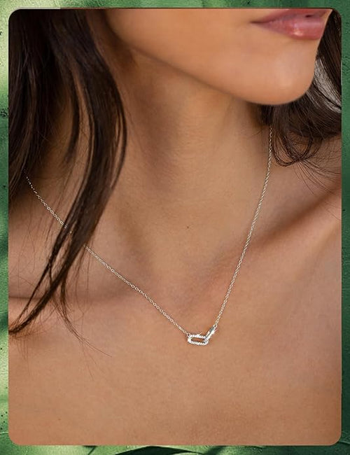 14K Gold & Sterling Silver Plated Pendant Necklaces for Women - Dainty CZ Paperclip Choker, Simple Oval Interlock Necklace, Trendy Cute Jewelry