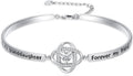 Valentines Day Gifts for Her, 18k White Gold Plated Love Knot Bracelets, Engraved Inspirational and Sentiment Bangle, Anniversary Birthday Jewelry Gift for Lover Wife Girlfriend Sister Friends